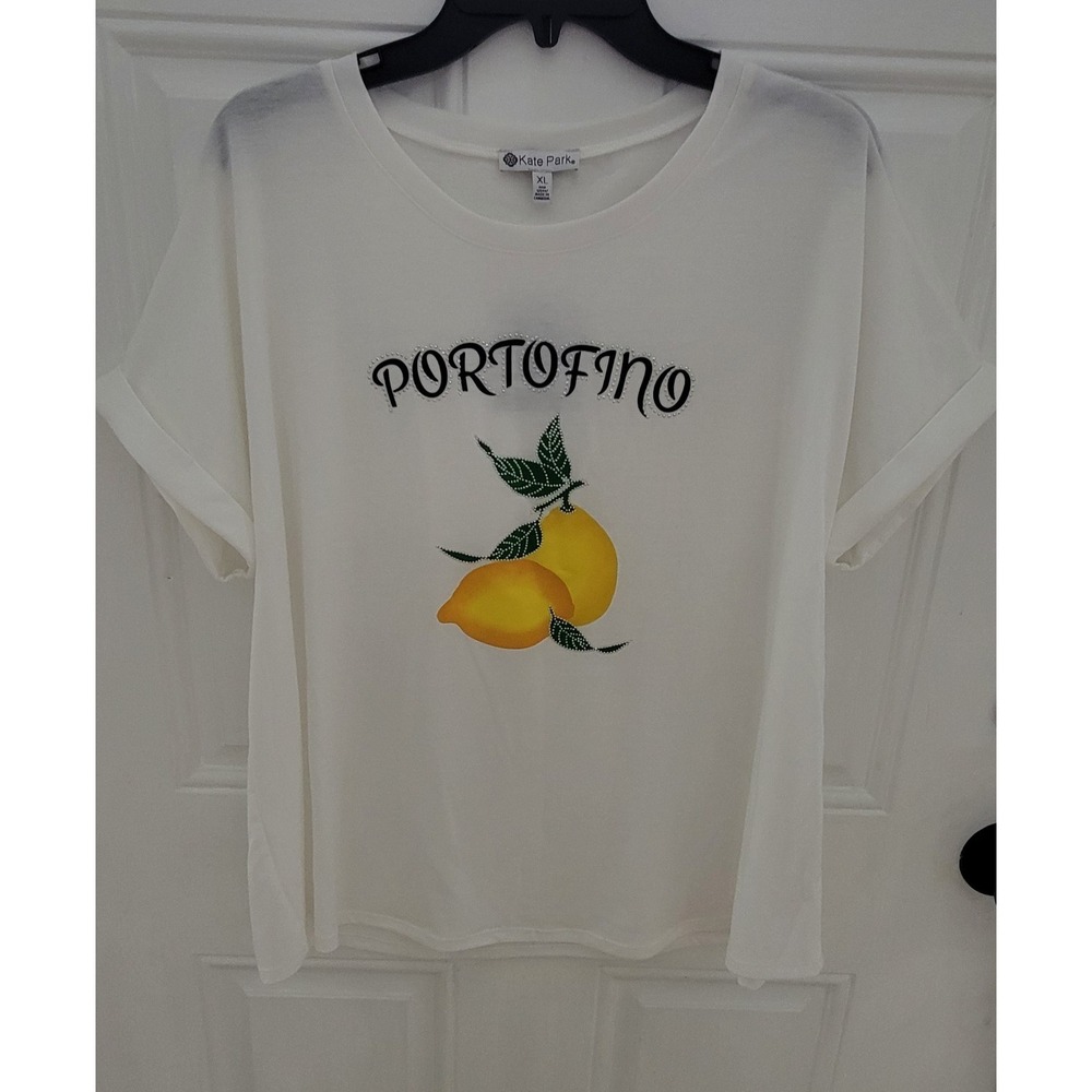 Kate Park Portofino Comfort White And Stampdo Short Sleeve T-Shirt, Womens XL - Picture 2 of 10
